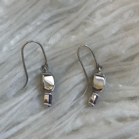 Sterling Silver Opal & Amethyst Southwestern Drop Earrings NWT 1.25” - Picture 3 of 7